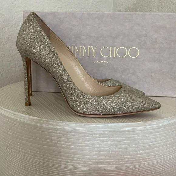 Jimmy Choo Romy 85 SIZE 39.5 Glitter Pointy Toe Pumps - Picture 7 of 9